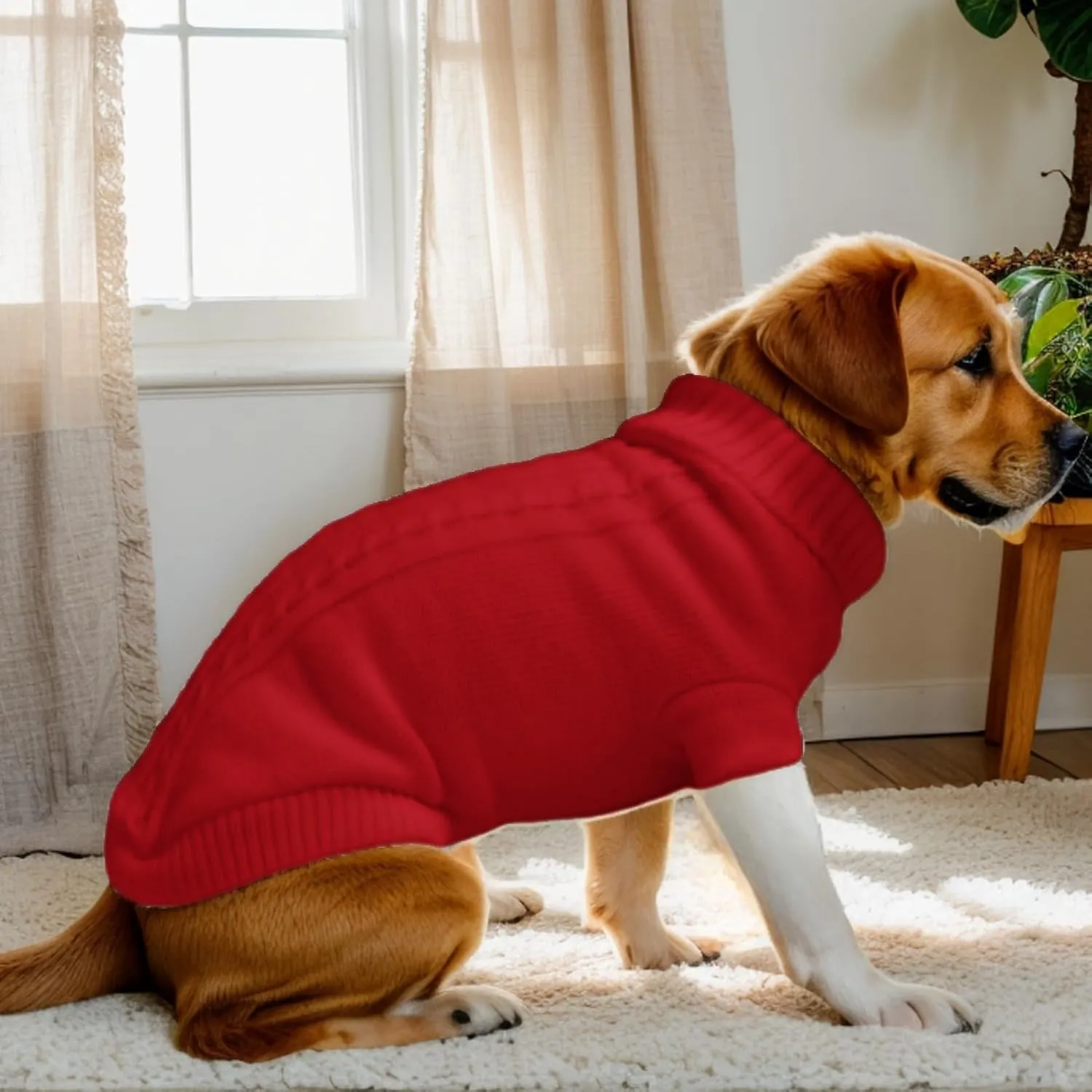 Small Dog Sweater with Hind Leg Straps & Knit Turtleneck, Winter Warm Dog Clothes for Small Dogs and Cats, Pet Sweater for Bulldog, Chihuahua, Yorkie, Pug, Kitten (Red Dog Sweater, XS)
