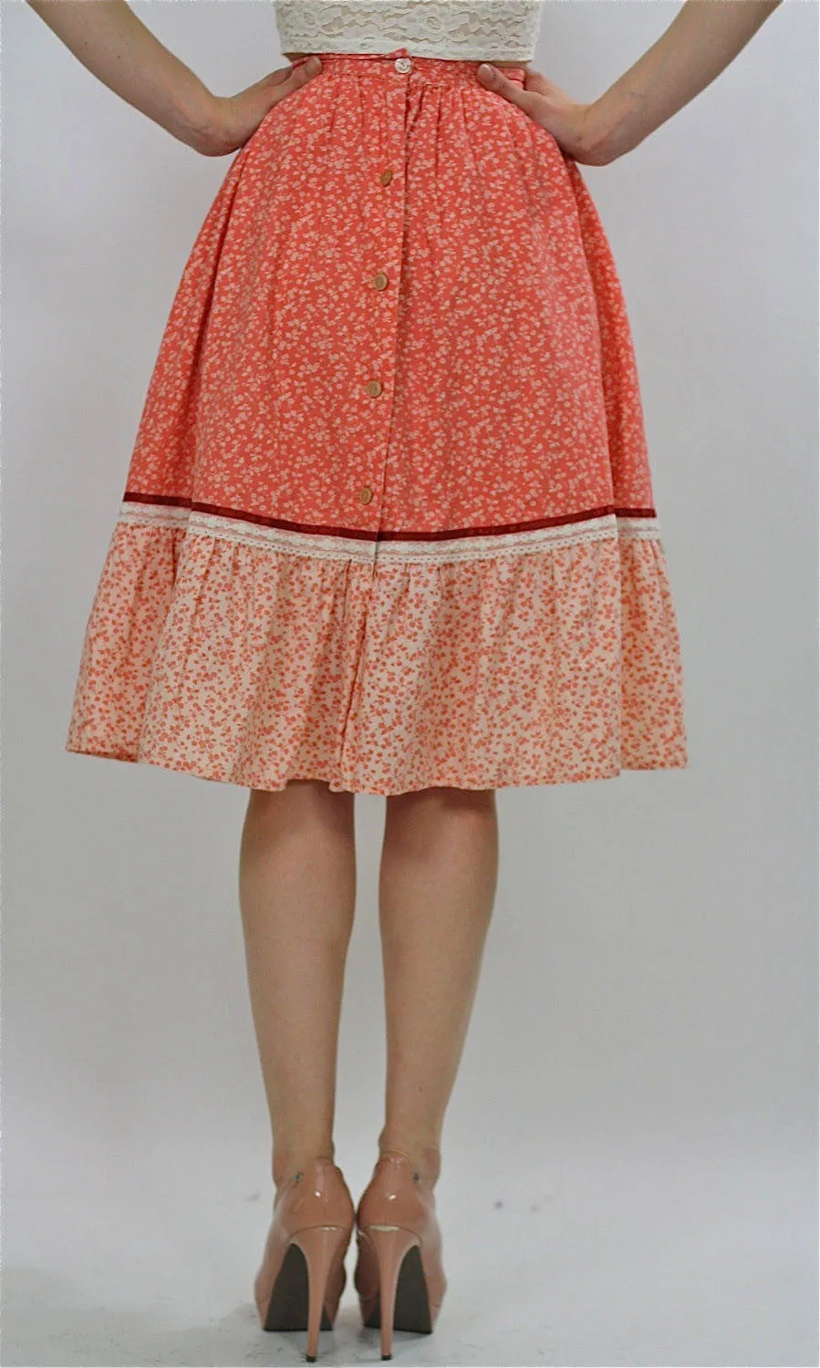 Vintage 70s Boho hippie floral rockabilly swing circle skirt