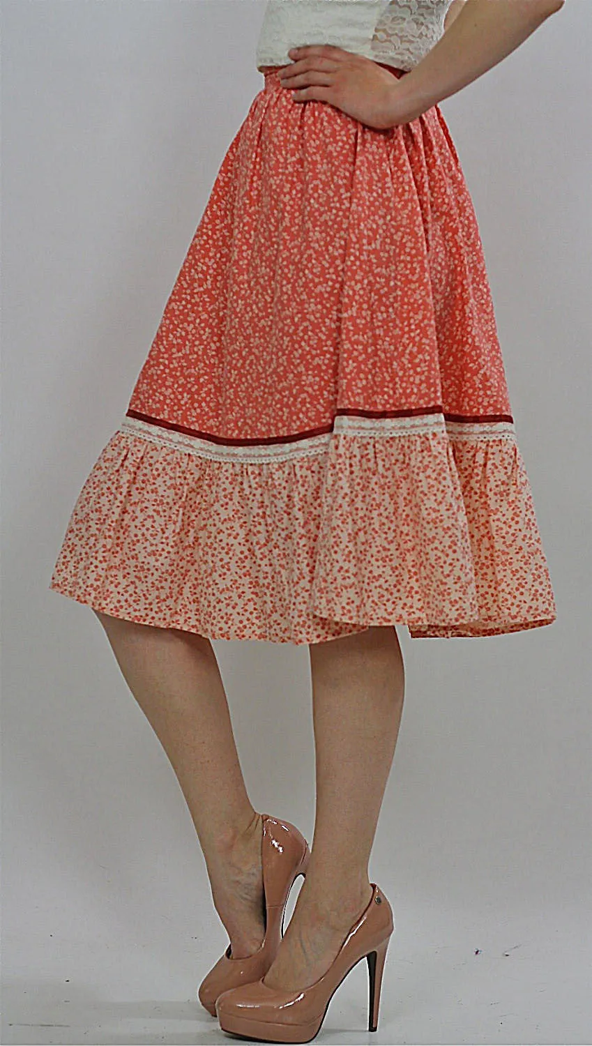 Vintage 70s Boho hippie floral rockabilly swing circle skirt