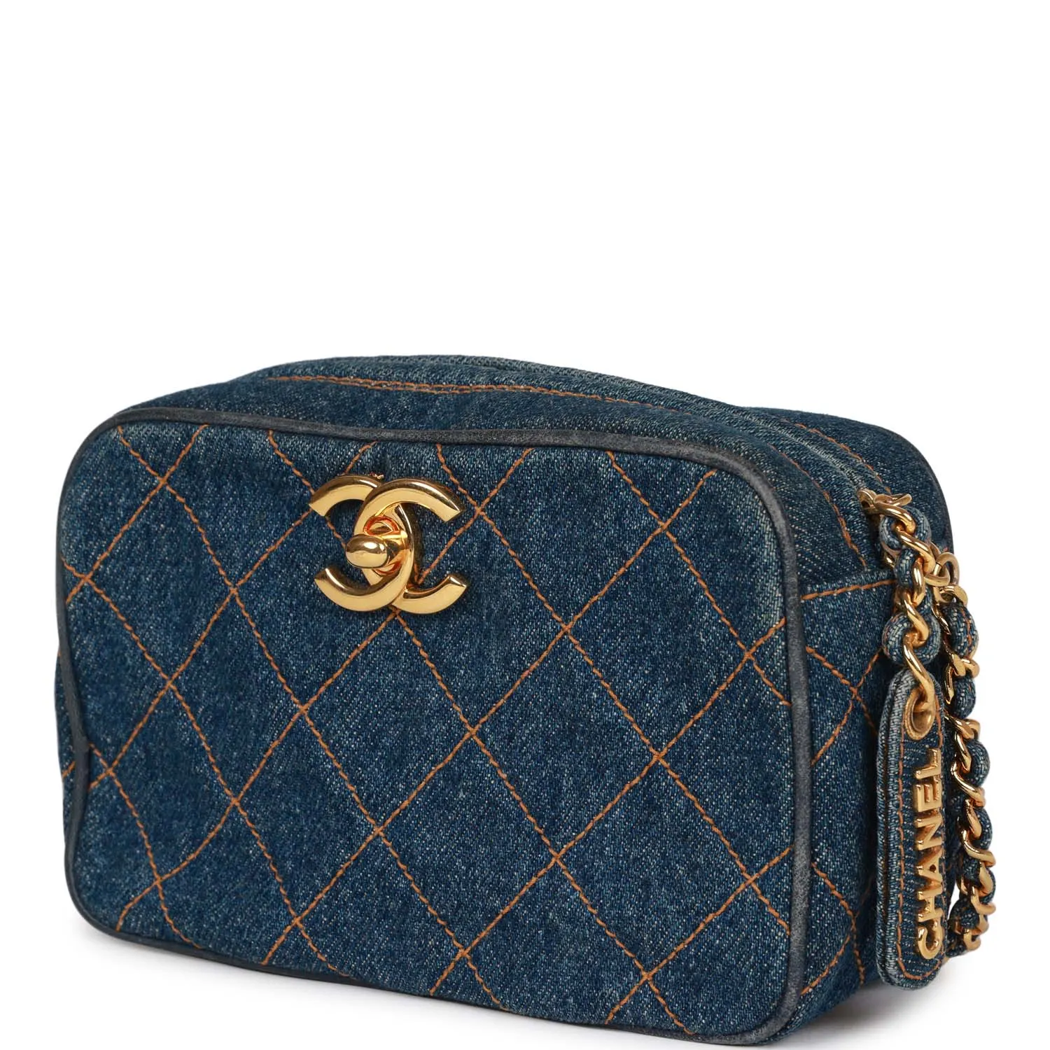 Vintagetrendy Inspired  Chanel Mini Camera Bag Blue Denim Gold Hardware