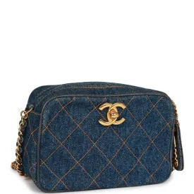 Vintagetrendy Inspired  Chanel Mini Camera Bag Blue Denim Gold Hardware
