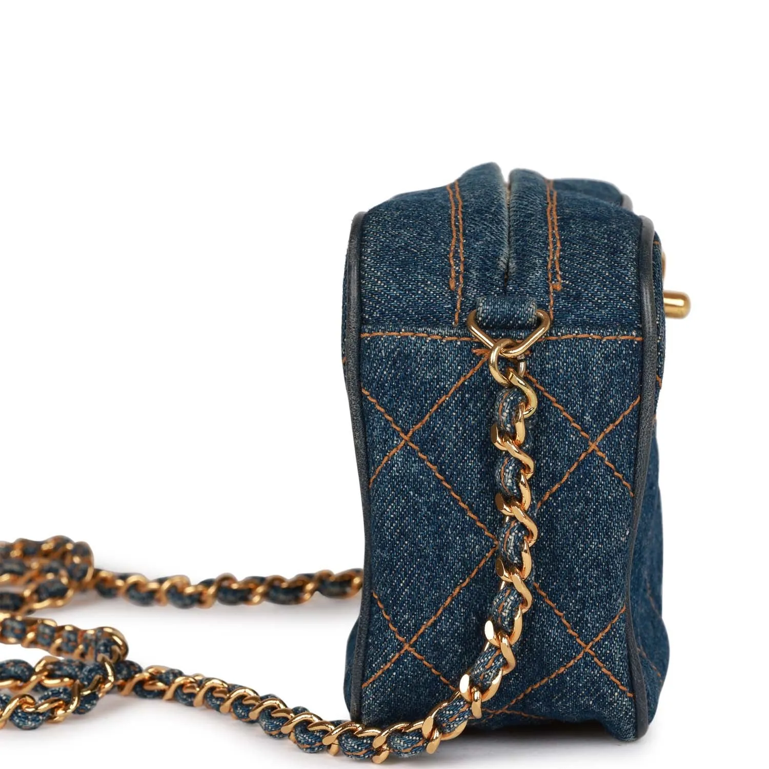 Vintagetrendy Inspired  Chanel Mini Camera Bag Blue Denim Gold Hardware