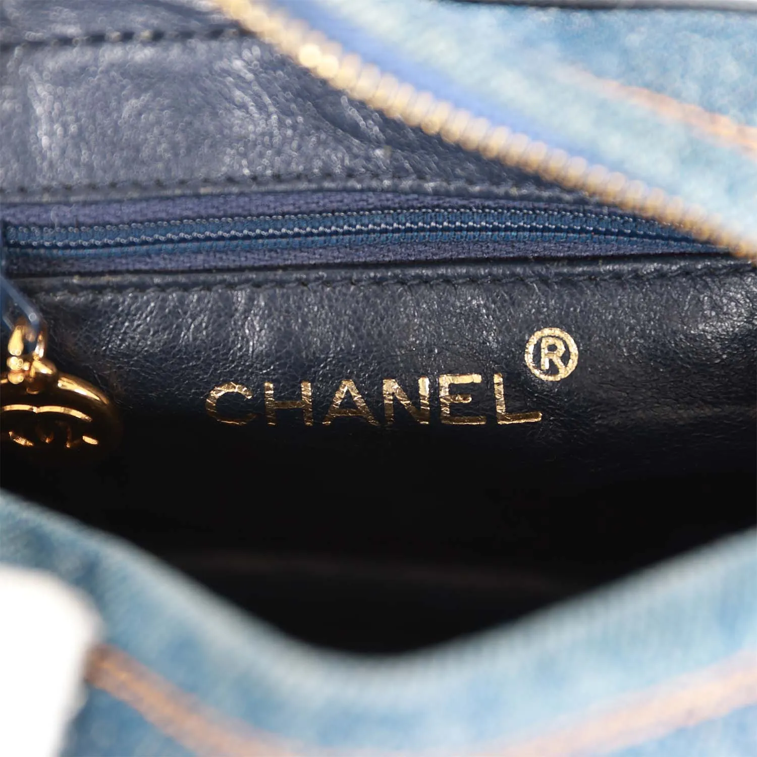 Vintagetrendy Inspired  Chanel Mini Camera Bag Blue Denim Gold Hardware