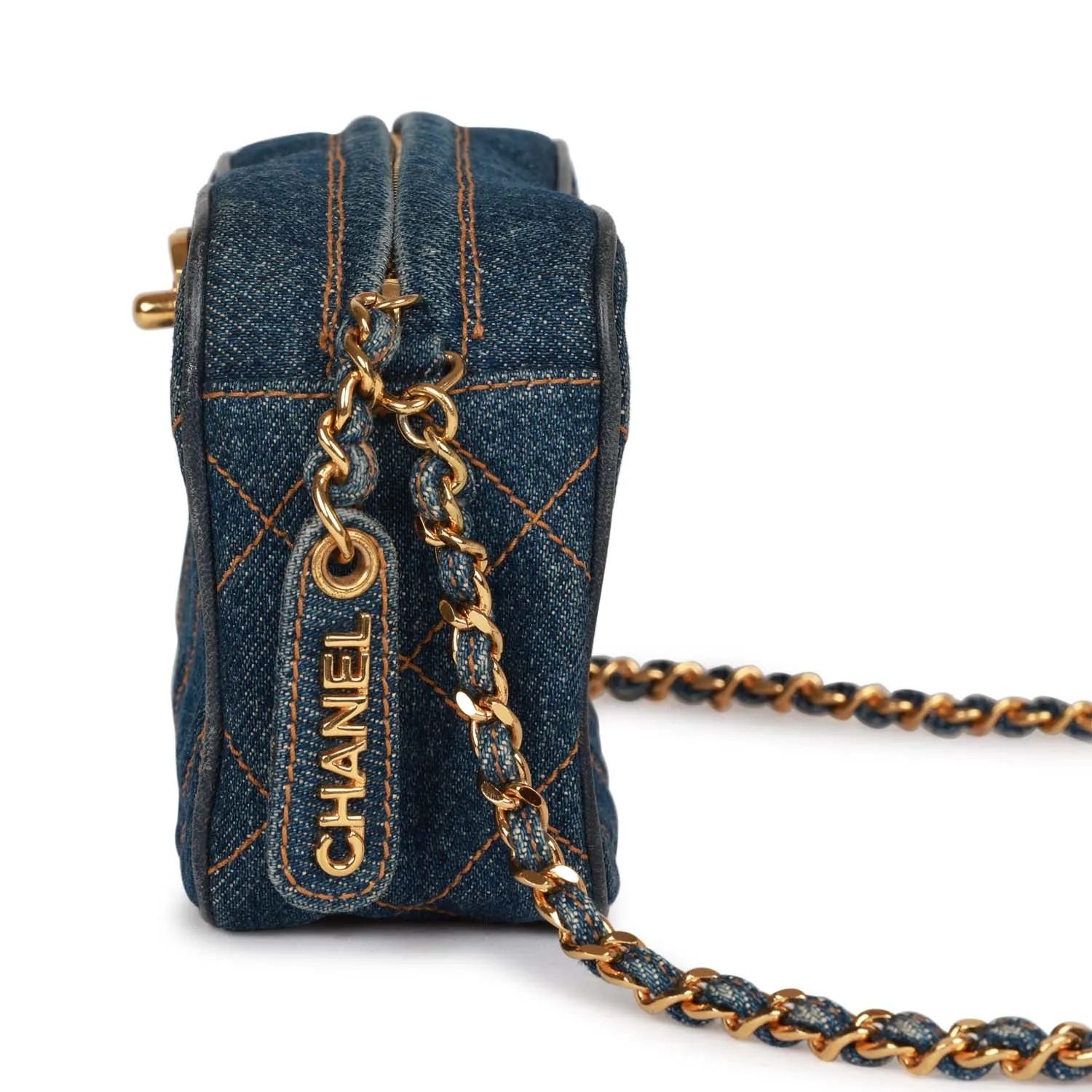 Vintagetrendy Inspired  Chanel Mini Camera Bag Blue Denim Gold Hardware