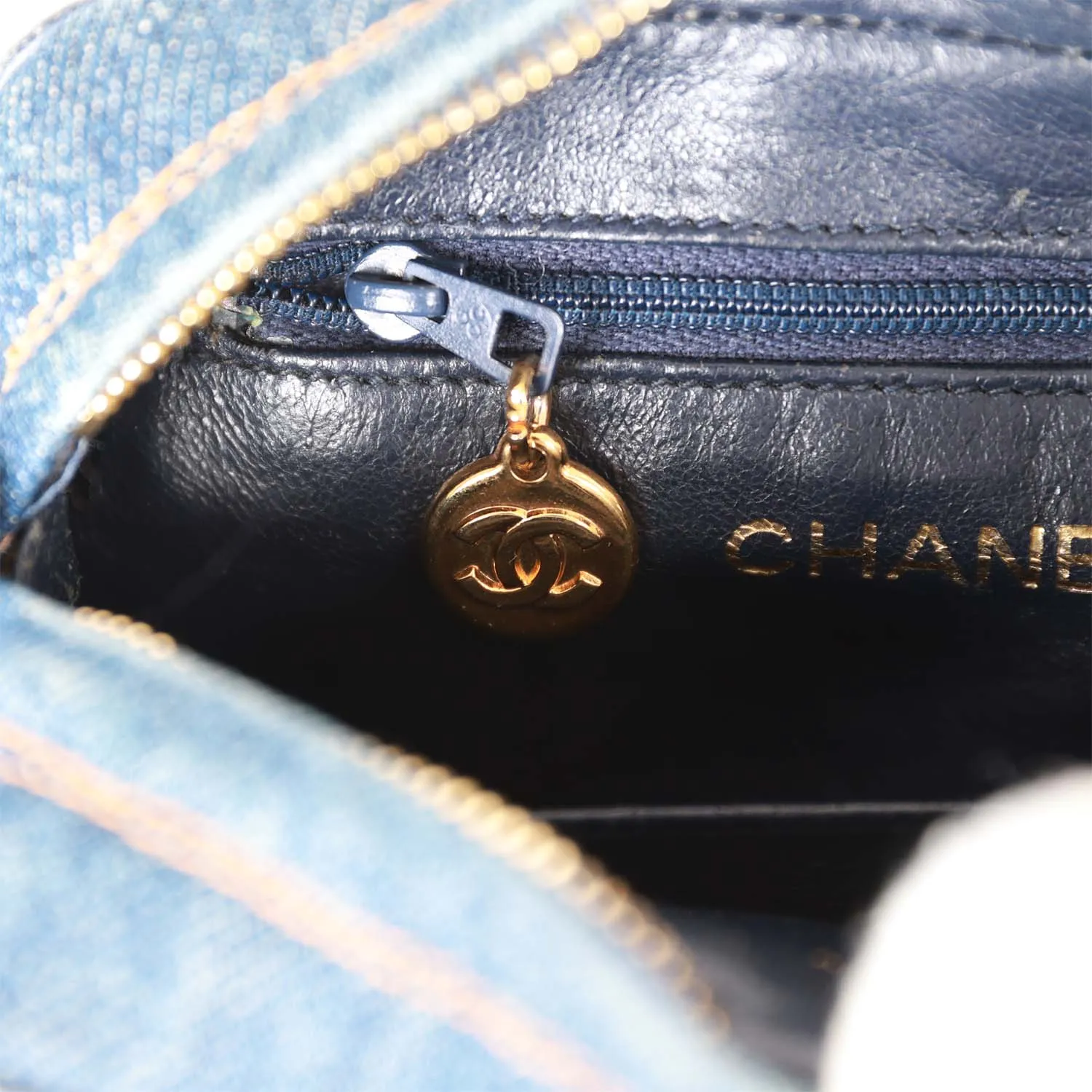 Vintagetrendy Inspired  Chanel Mini Camera Bag Blue Denim Gold Hardware