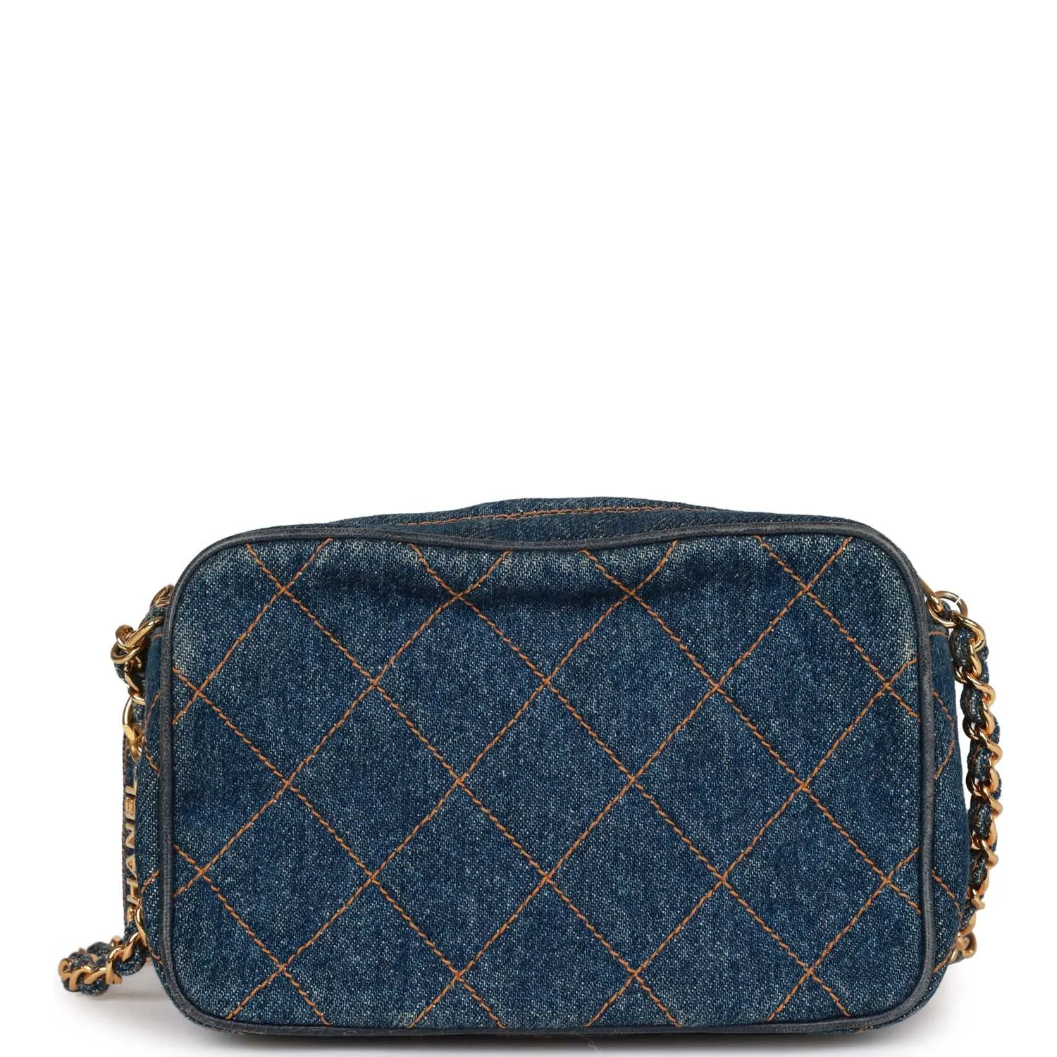 Vintagetrendy Inspired  Chanel Mini Camera Bag Blue Denim Gold Hardware