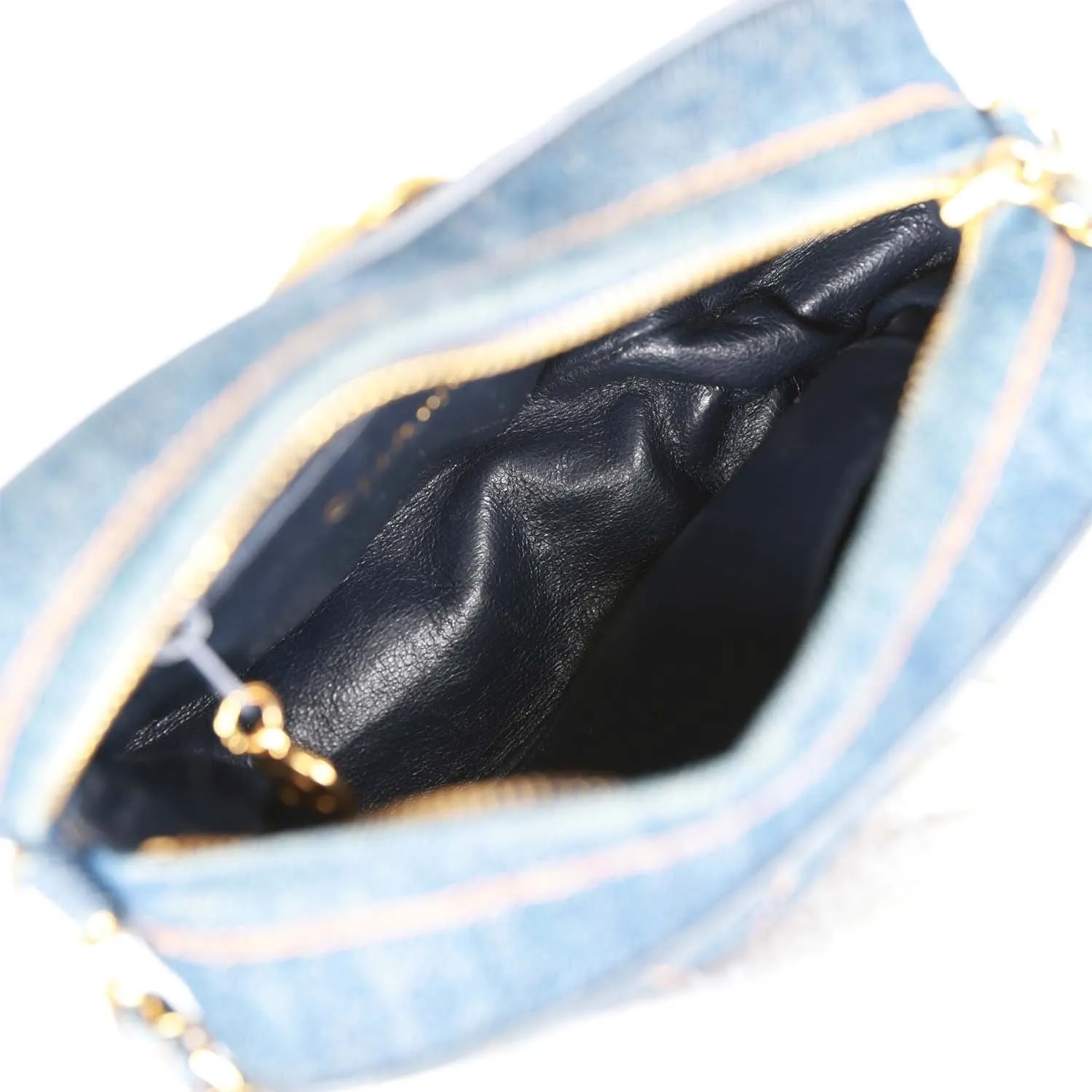 Vintagetrendy Inspired  Chanel Mini Camera Bag Blue Denim Gold Hardware