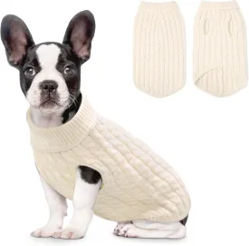Warm Dog Turtleneck Sweater - Cable Knit Puppy Sweater Thick Warm Dog Winter Clothes, Cold Weather for Small and Medium Dogs (White, 2XL)