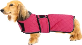 Warm Thermal Quilted Dachshund Coat, Dog Winter Coat with Warm Fleece Lining, Outdoor Dog Apparel with Adjustable Bands for Medium, Large Dog-Pink-S