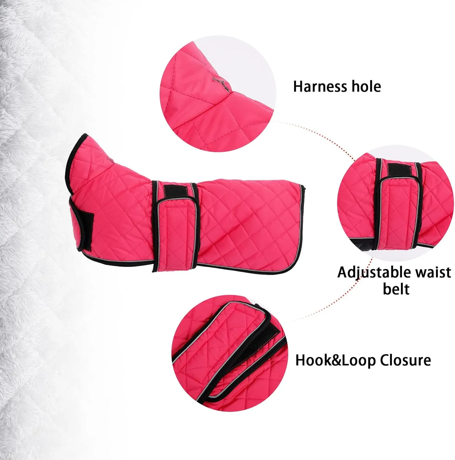Warm Thermal Quilted Dachshund Coat, Dog Winter Coat with Warm Fleece Lining, Outdoor Dog Apparel with Adjustable Bands for Medium, Large Dog-Pink-S