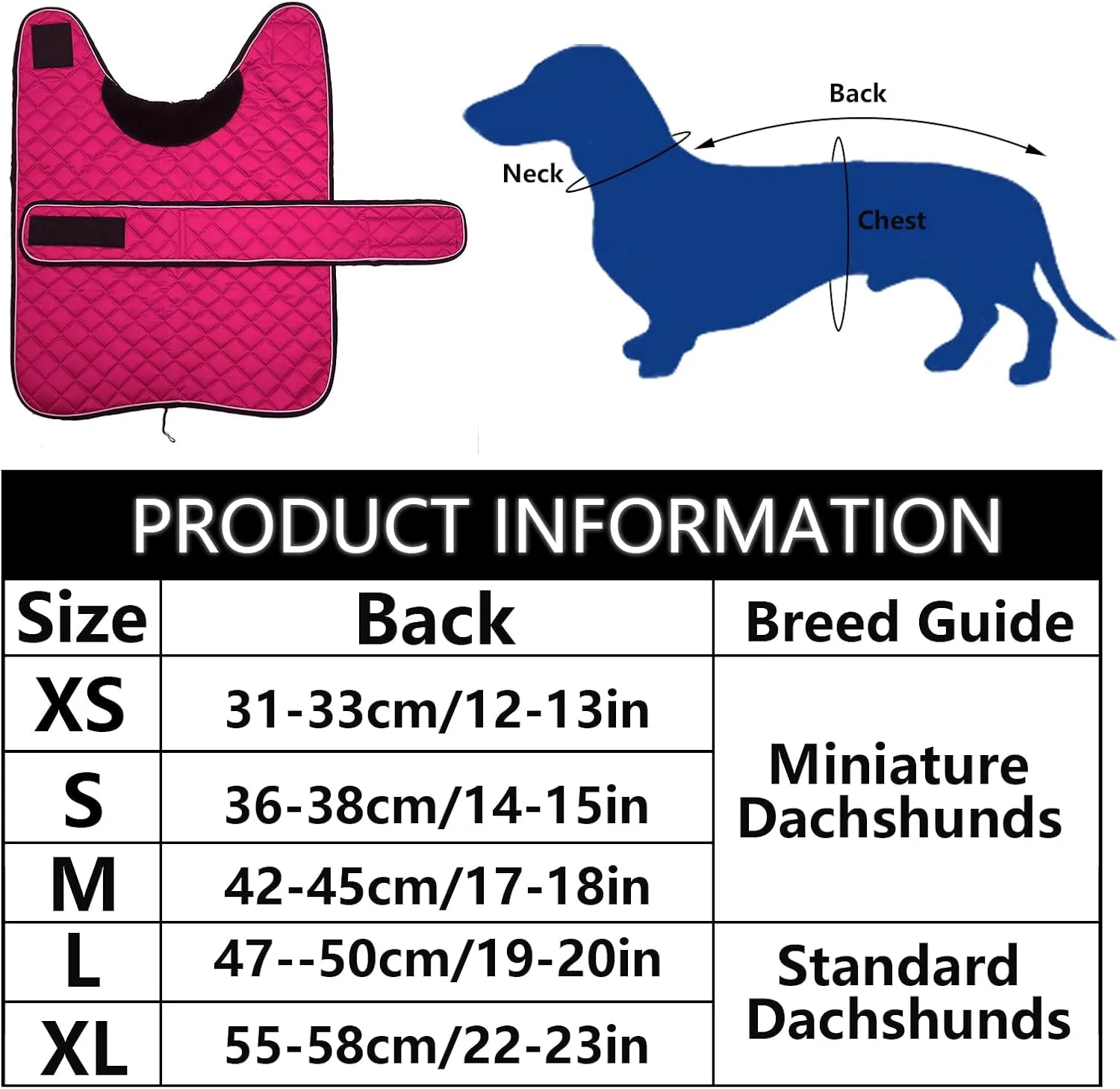 Warm Thermal Quilted Dachshund Coat, Dog Winter Coat with Warm Fleece Lining, Outdoor Dog Apparel with Adjustable Bands for Medium, Large Dog-Pink-S