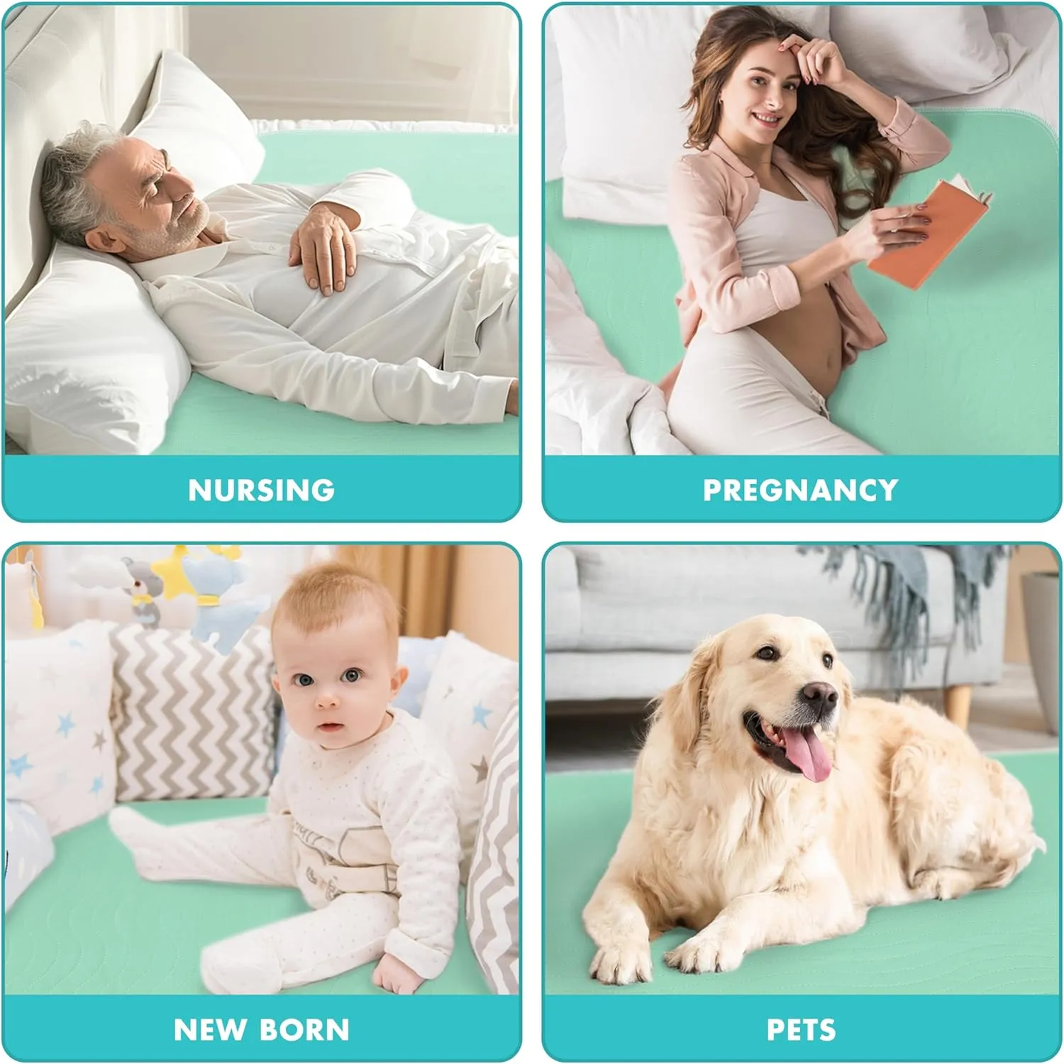 Washable Underpads, 40" x 55", 3 Pack - Heavy Absorbency Reusable Bedwetting Incontinence Pads for Kids, Adults, Elderly, and Pets - Waterproof Protective Pad for Bed, Couch, Sofa, Floor