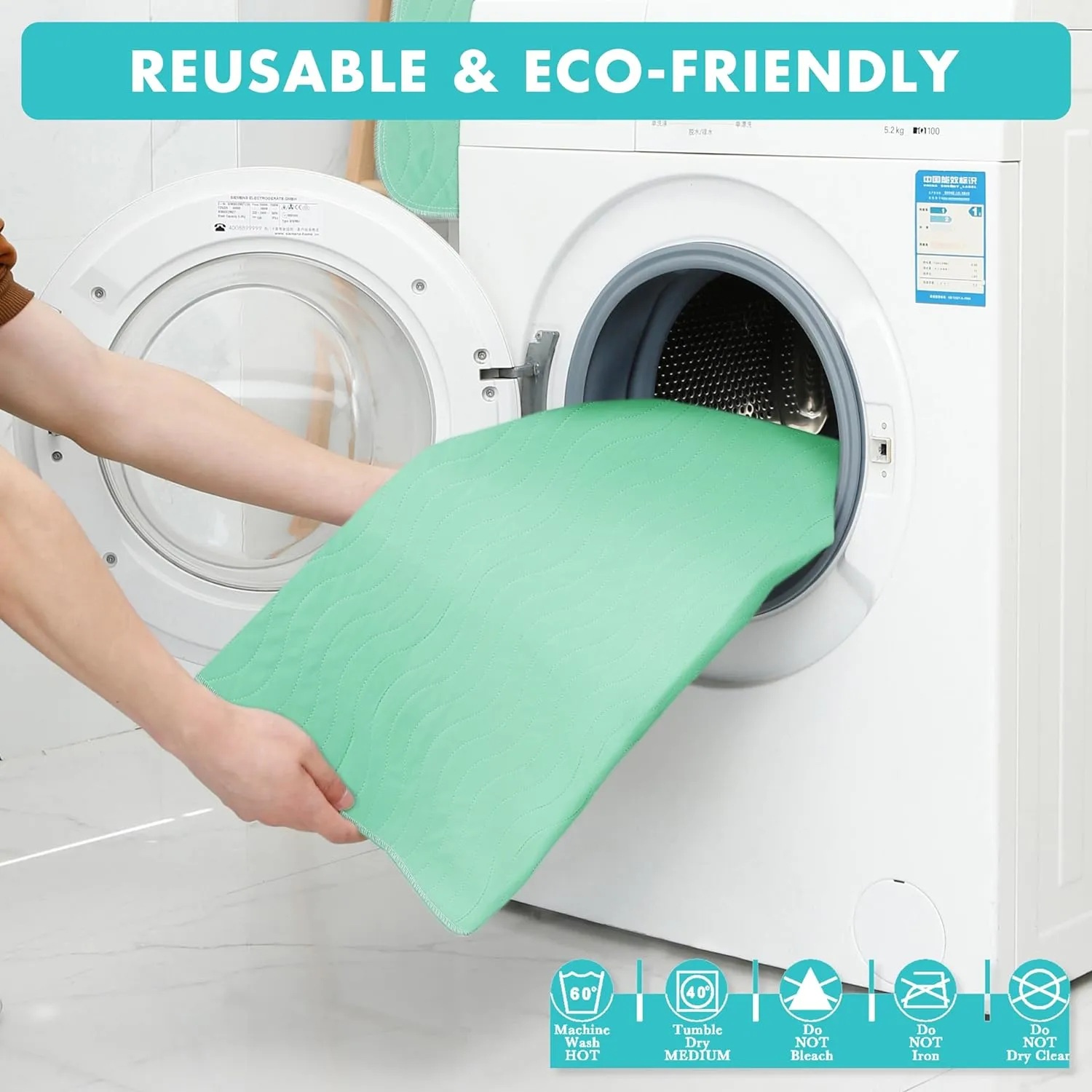 Washable Underpads, 40" x 55", 3 Pack - Heavy Absorbency Reusable Bedwetting Incontinence Pads for Kids, Adults, Elderly, and Pets - Waterproof Protective Pad for Bed, Couch, Sofa, Floor