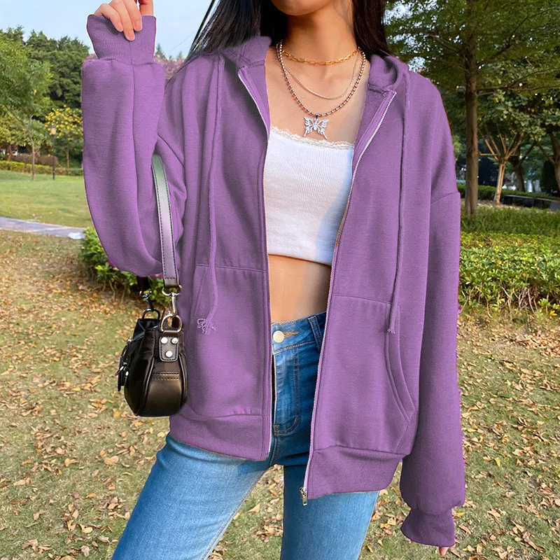Women Oversized Sweatshirt Long Sleeve Zip Up Hoodies