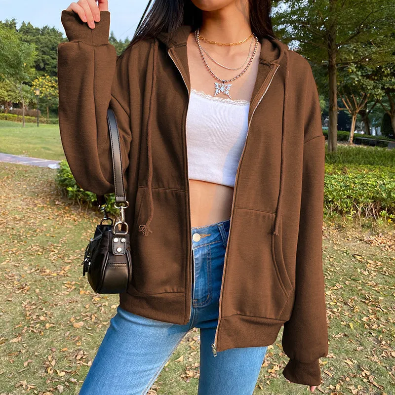 Women Oversized Sweatshirt Long Sleeve Zip Up Hoodies