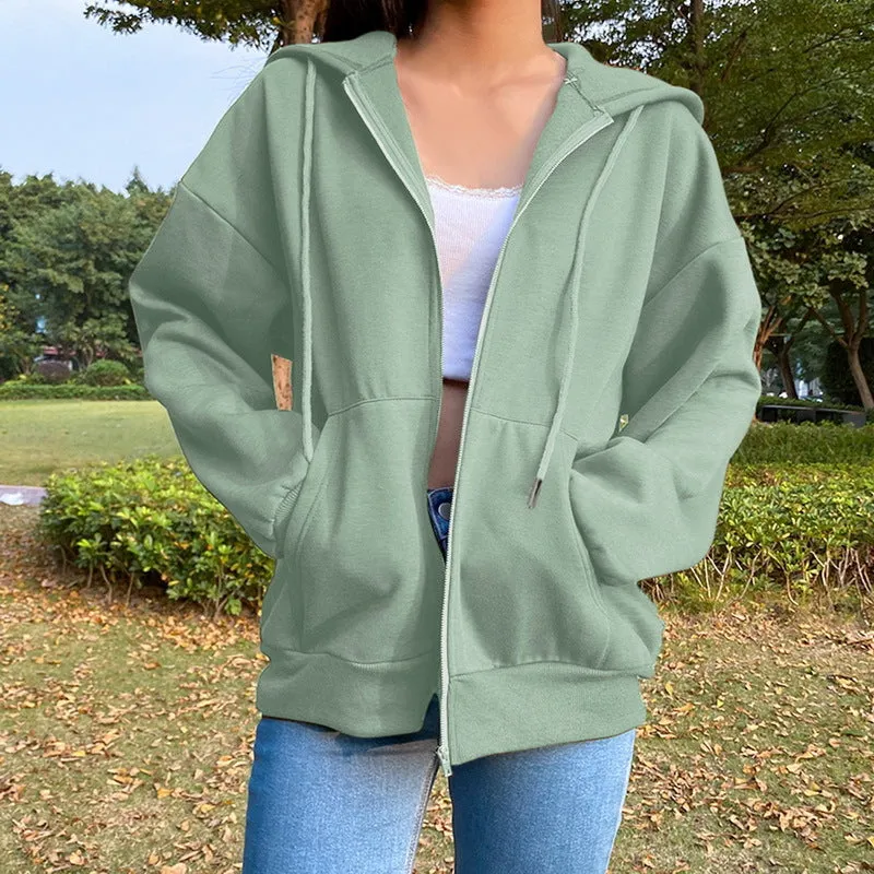 Women Oversized Sweatshirt Long Sleeve Zip Up Hoodies