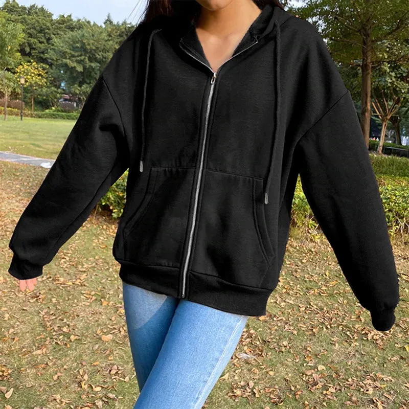 Women Oversized Sweatshirt Long Sleeve Zip Up Hoodies