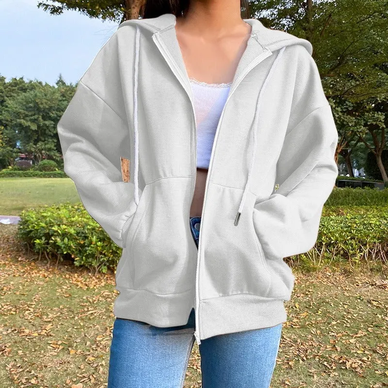 Women Oversized Sweatshirt Long Sleeve Zip Up Hoodies