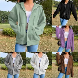 Women Oversized Sweatshirt Long Sleeve Zip Up Hoodies