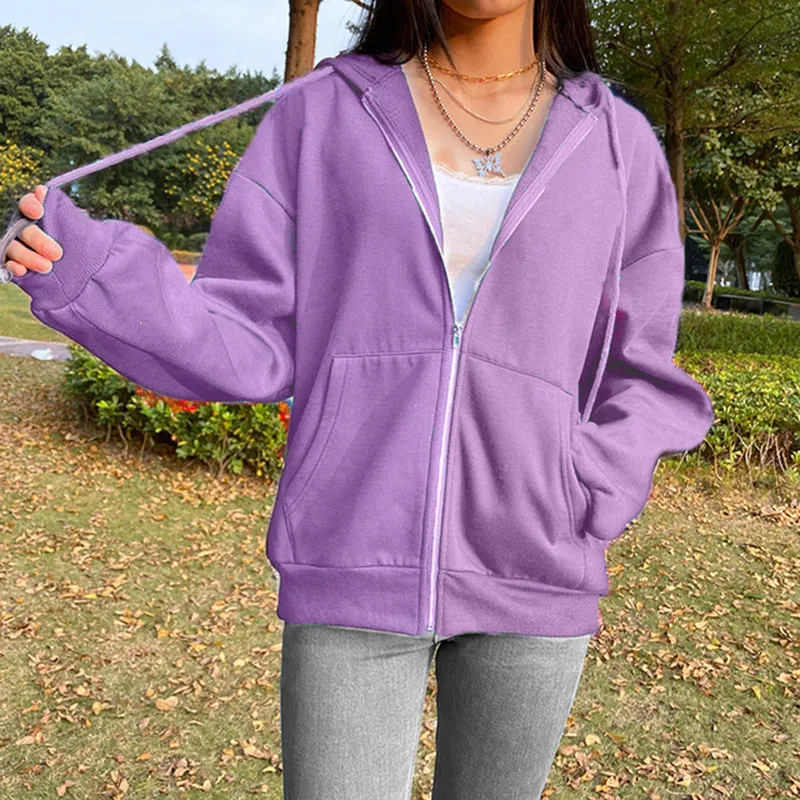 Women Oversized Sweatshirt Long Sleeve Zip Up Hoodies