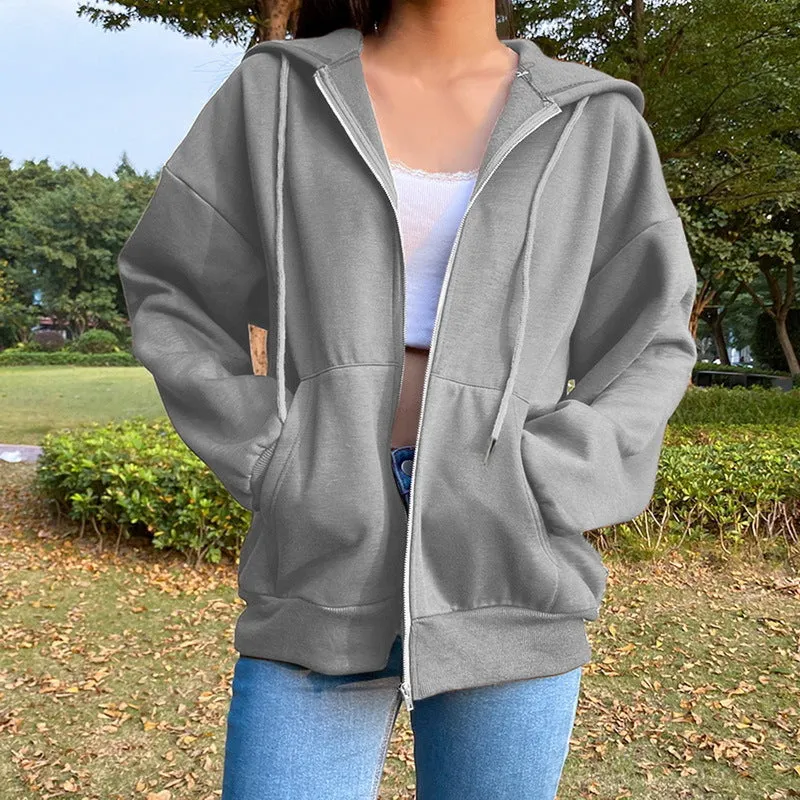 Women Oversized Sweatshirt Long Sleeve Zip Up Hoodies