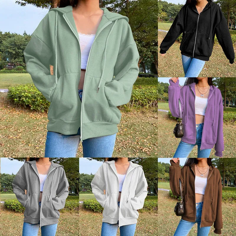 Women Oversized Sweatshirt Long Sleeve Zip Up Hoodies
