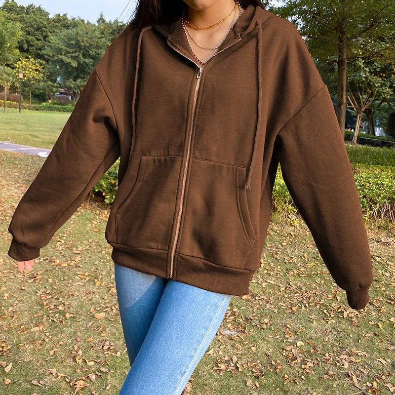 Women Oversized Sweatshirt Long Sleeve Zip Up Hoodies