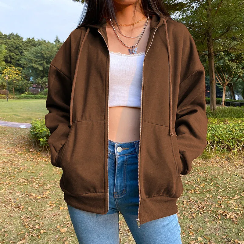 Women Oversized Sweatshirt Long Sleeve Zip Up Hoodies