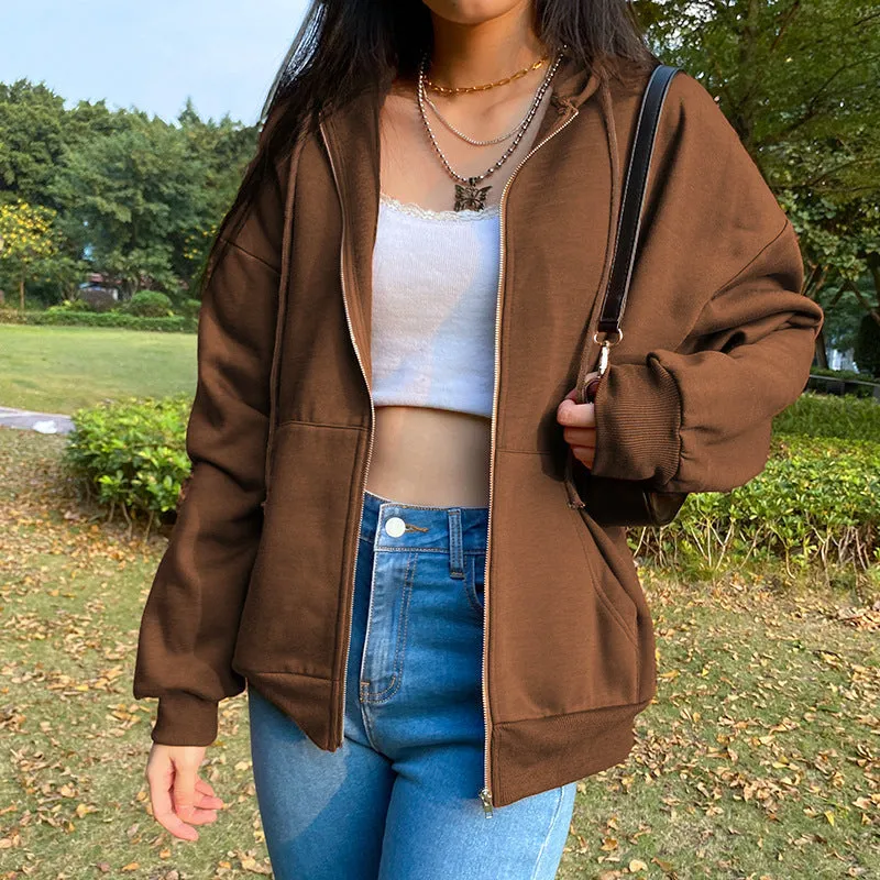 Women Oversized Sweatshirt Long Sleeve Zip Up Hoodies