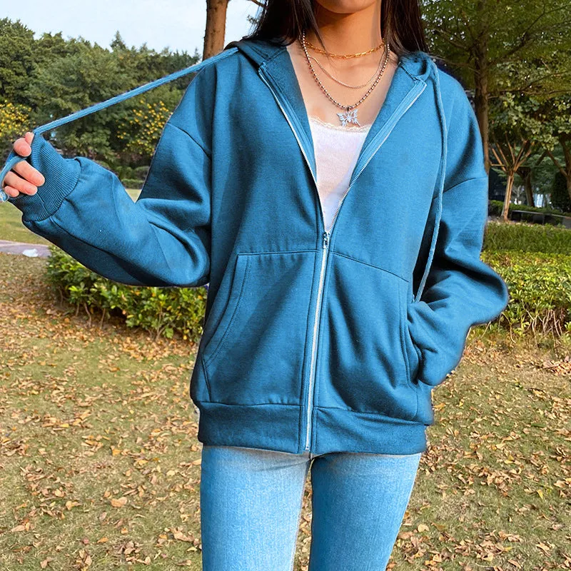 Women Oversized Sweatshirt Long Sleeve Zip Up Hoodies