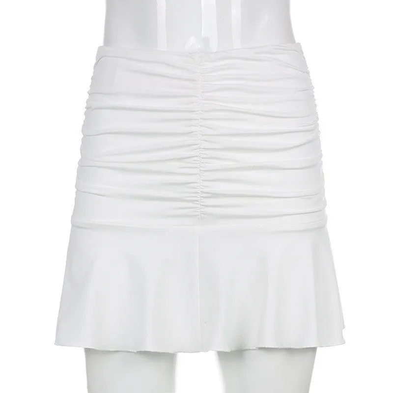 Women Pleated Hip Skirt & Vest Suit
