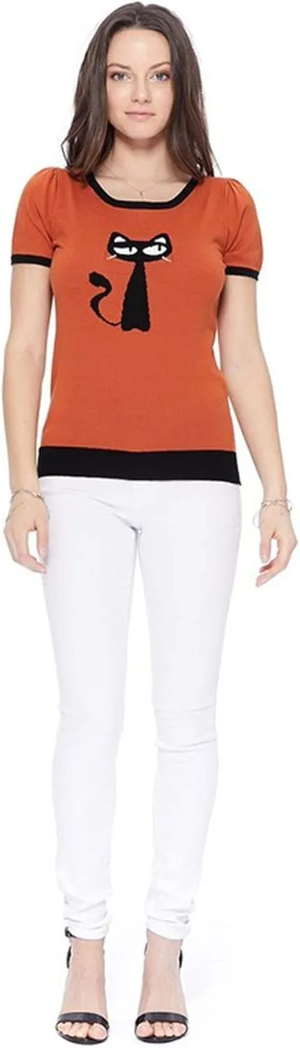 YEMAK Women's Knit Sweater Top  Short Sleeve Puff Shoulder Classic Casual Crewneck Knitted Soft T-Shirt Pullover